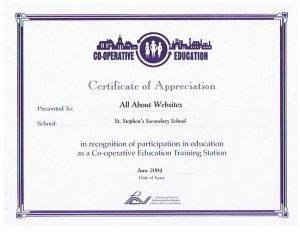 Certificate of Appreciation - All About Web Services